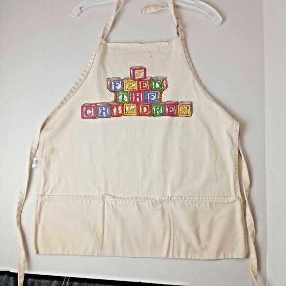 Apron with 3 Pockets in Front & Feed The Children also on Front 100% Cotton. - Picture 1 of 5